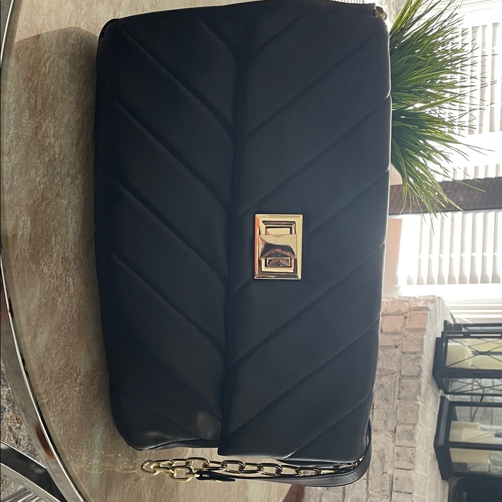 Steve Madden Black Quilted Shoulder Bag with Gold Hardware